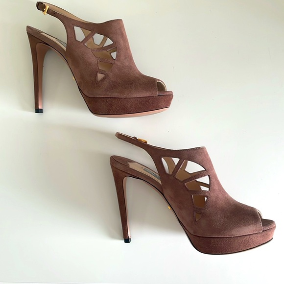 Prada Pink/Taupe Suede Slingback Sandals - Picture 3 of 6